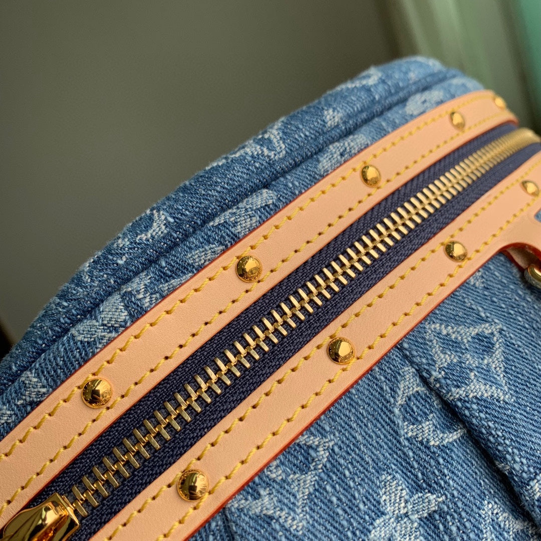 LOUIS VUITTON HIGH RISE 38 IN BLUE MONOGRAM DENIM GOLD HARDWARE