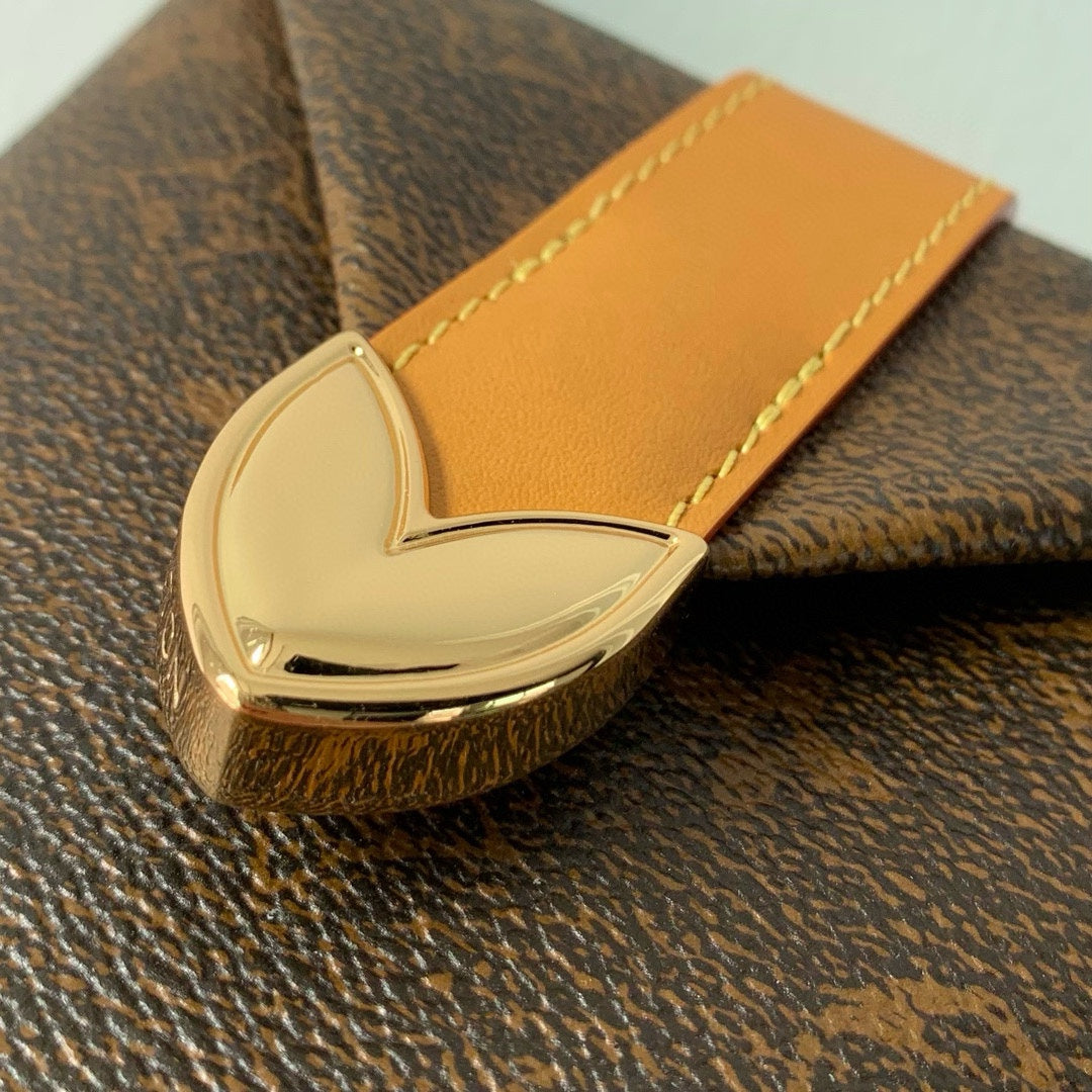 LOUIS VUITTON ENVELOPE POUCH 18 IN BROWN MONOGRAM COATED CANVAS AND CALFSKIN