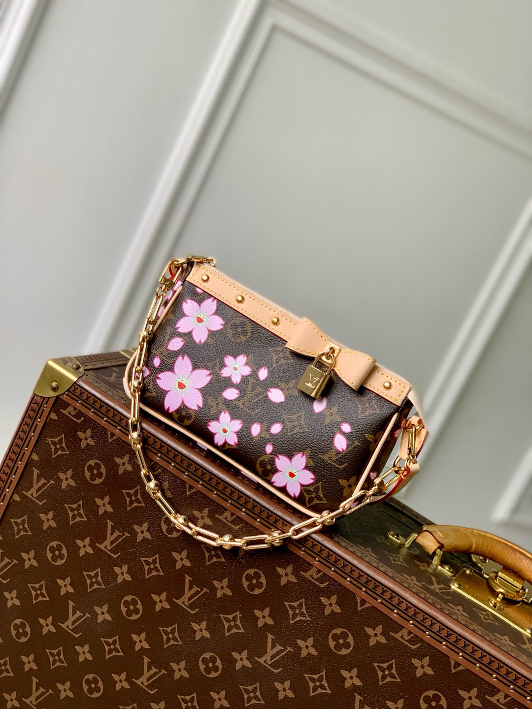 LOUIS VUITTON POCHETTE ACCESSOIRES BAG 22 IN SAKURA BROWN MONOGRAM COATED CANVAS