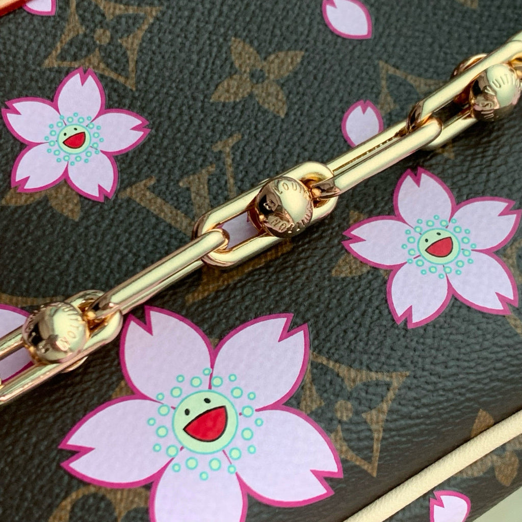 LOUIS VUITTON POCHETTE ACCESSOIRES 22 IN BROWN MONOGRAM CANVAS CHERRY BLOSSOM