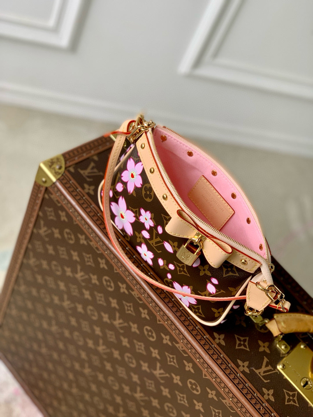 LOUIS VUITTON POCHETTE ACCESSOIRES BAG 22 IN SAKURA BROWN MONOGRAM COATED CANVAS