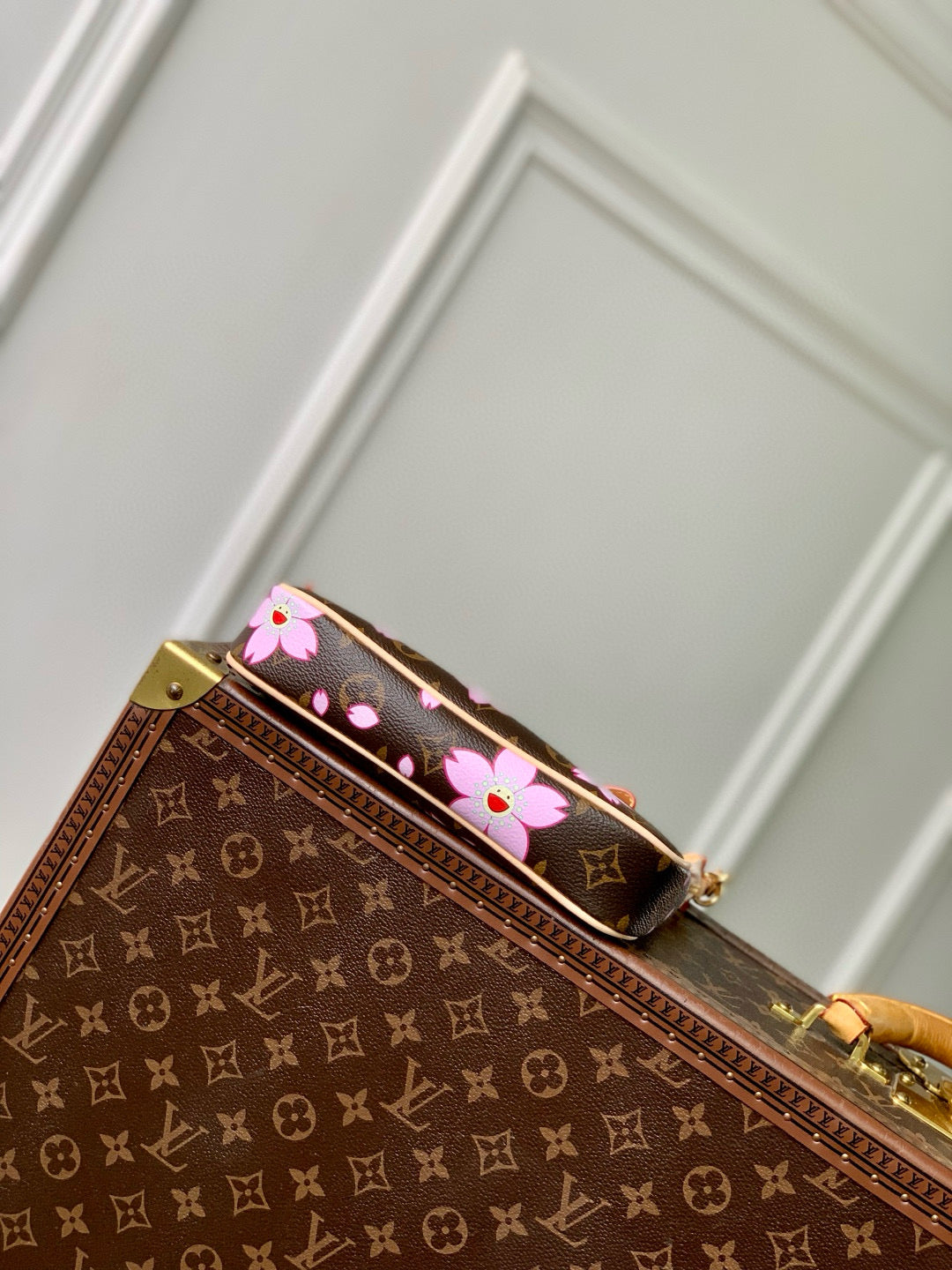 LOUIS VUITTON POCHETTE ACCESSOIRES 22 IN BROWN MONOGRAM CANVAS CHERRY BLOSSOM