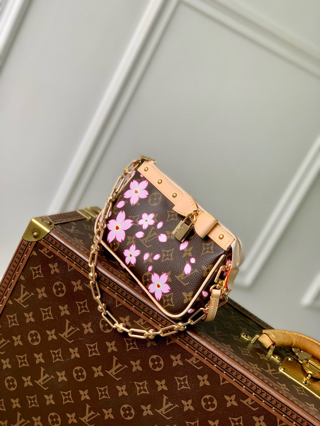 LOUIS VUITTON POCHETTE ACCESSOIRES BAG 22 IN SAKURA BROWN MONOGRAM COATED CANVAS