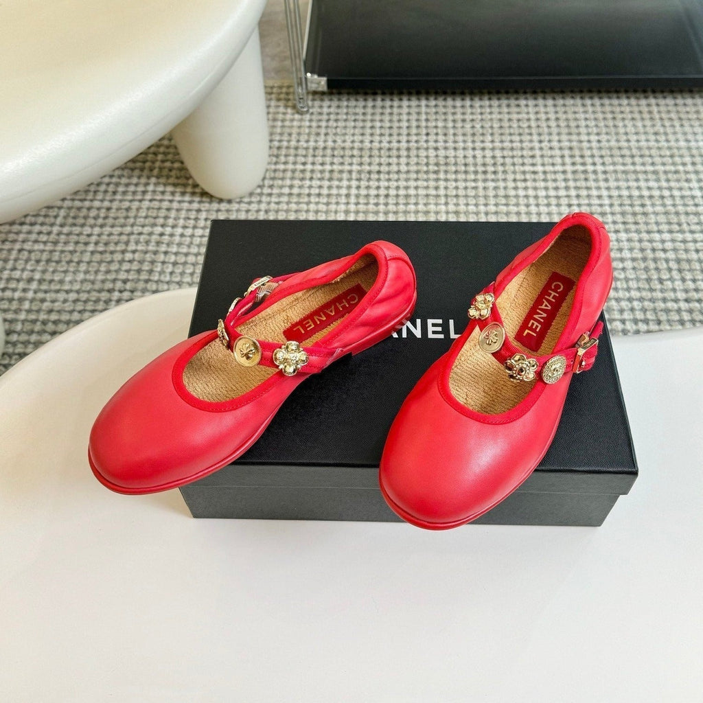 CHANEL MARY JANE SHOES ROSE RED SHEEPSKIN