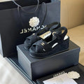 CHANEL CLASSIC WEDGE SANDALS IN BLACK LAMBSKIN SUEDE