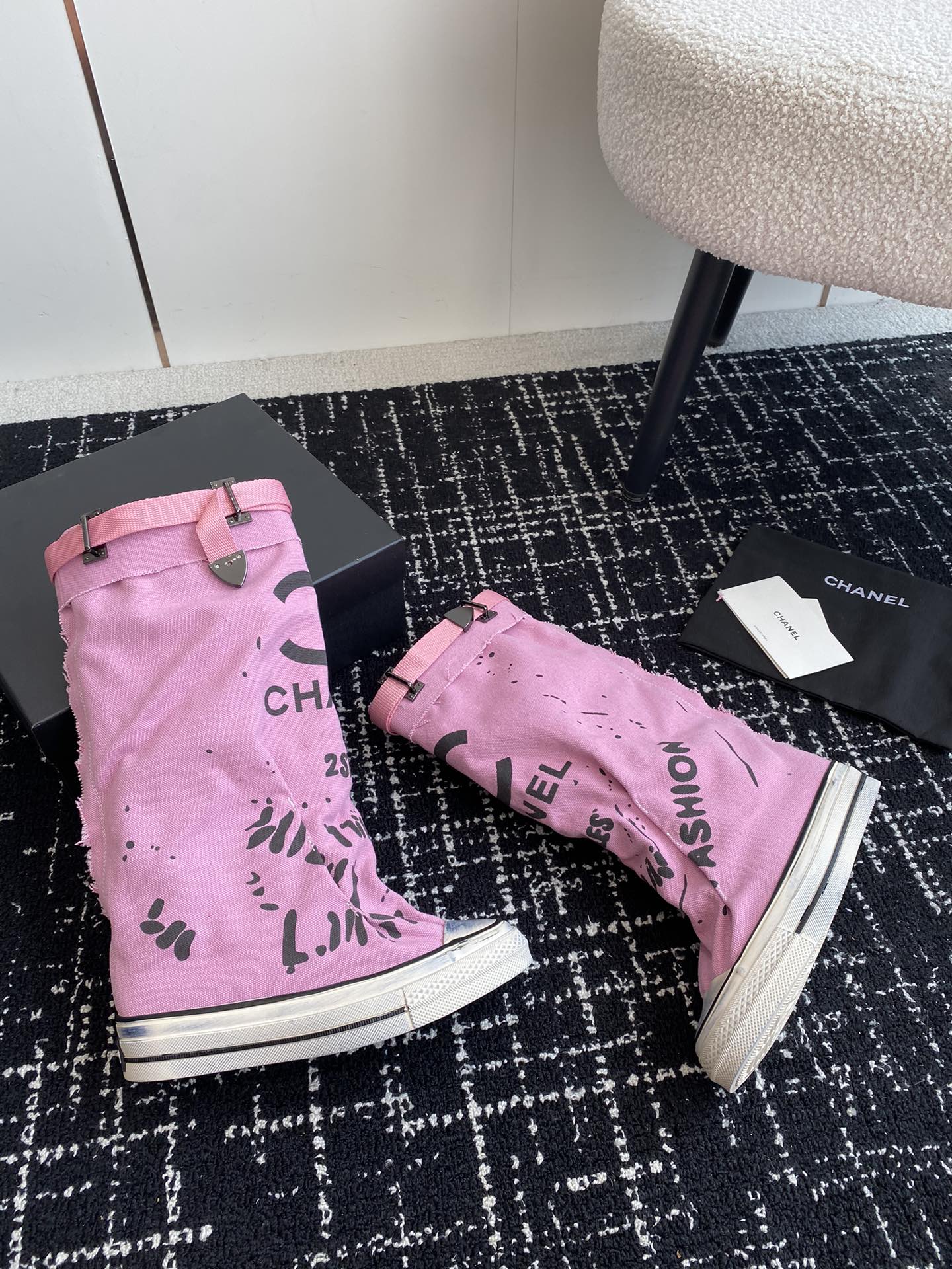 CHANEL HIGH BOOTS IN HOT PINK CANVAS