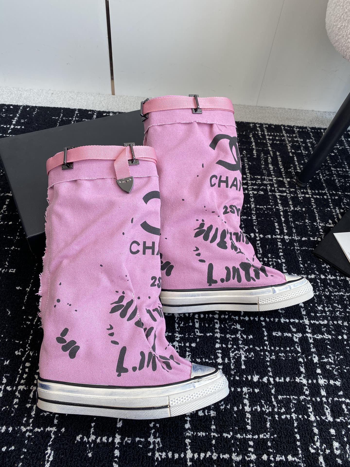 CHANEL HIGH BOOTS IN HOT PINK CANVAS