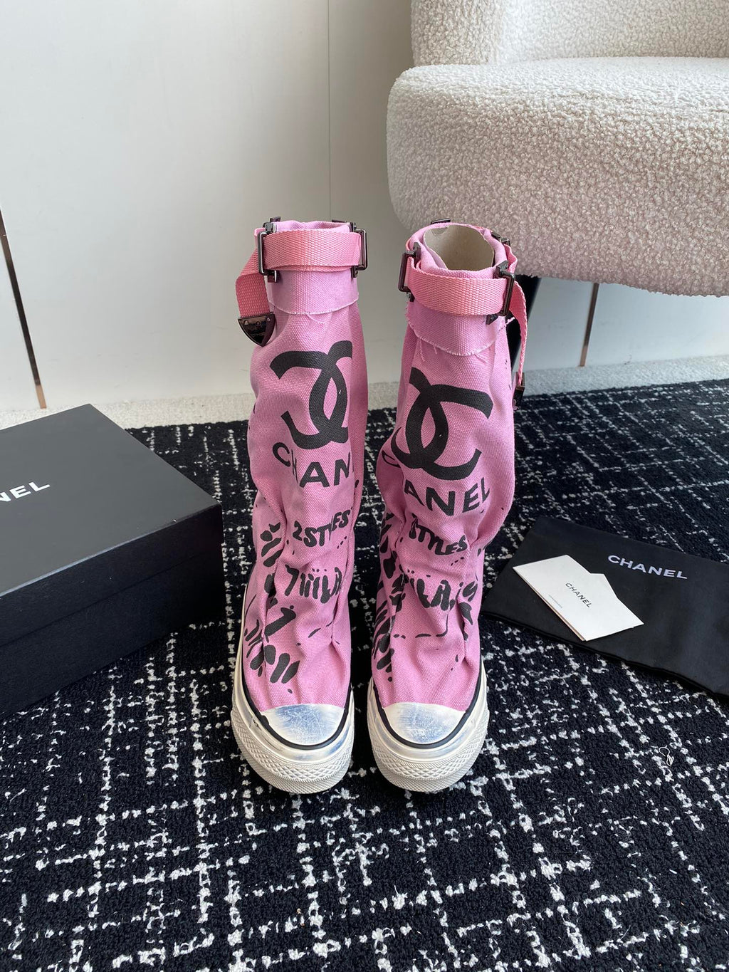 CHANEL HIGH BOOTS IN HOT PINK CANVAS