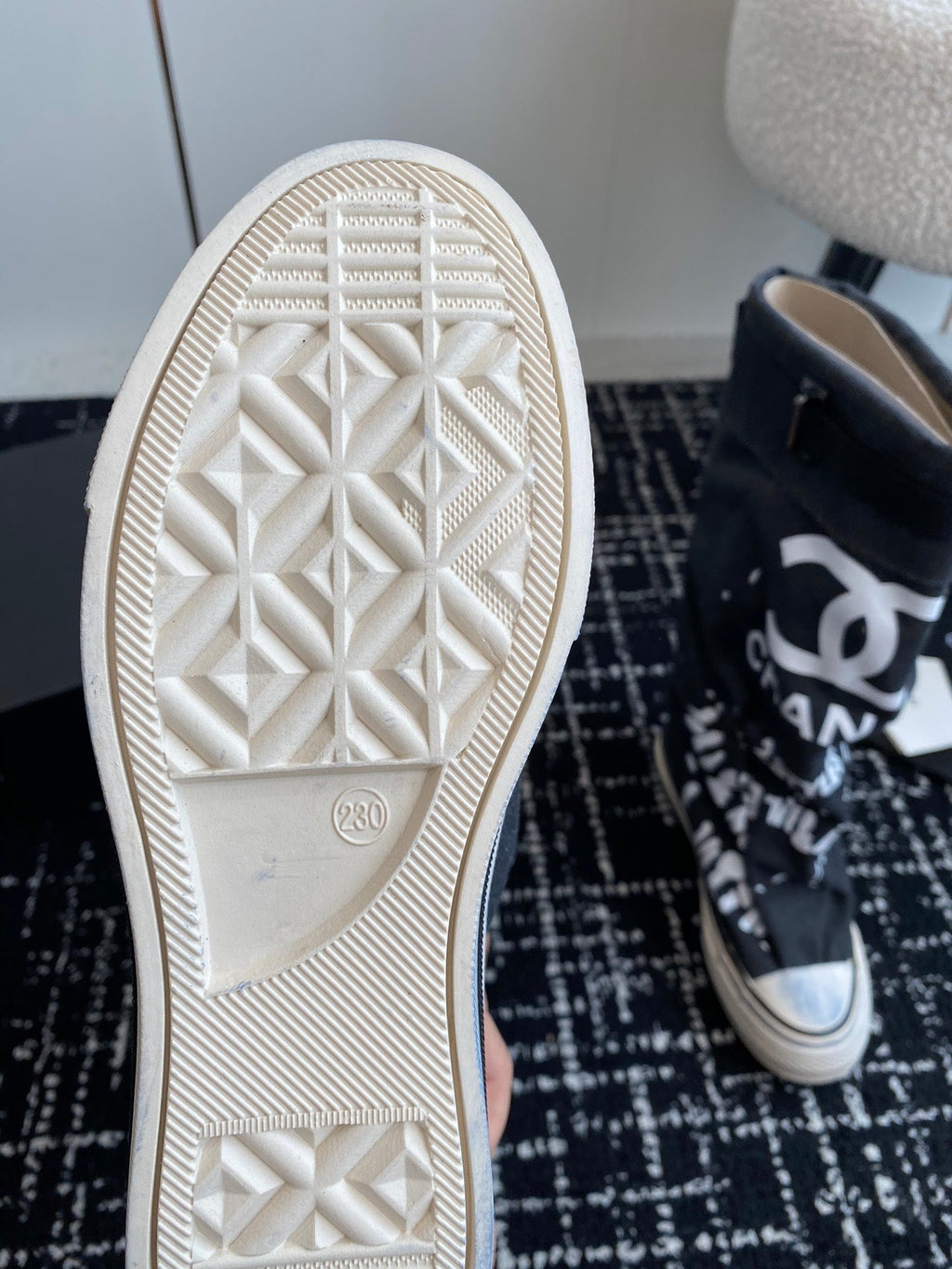 CHANEL HIGH BOOTS IN BLACK CANVAS
