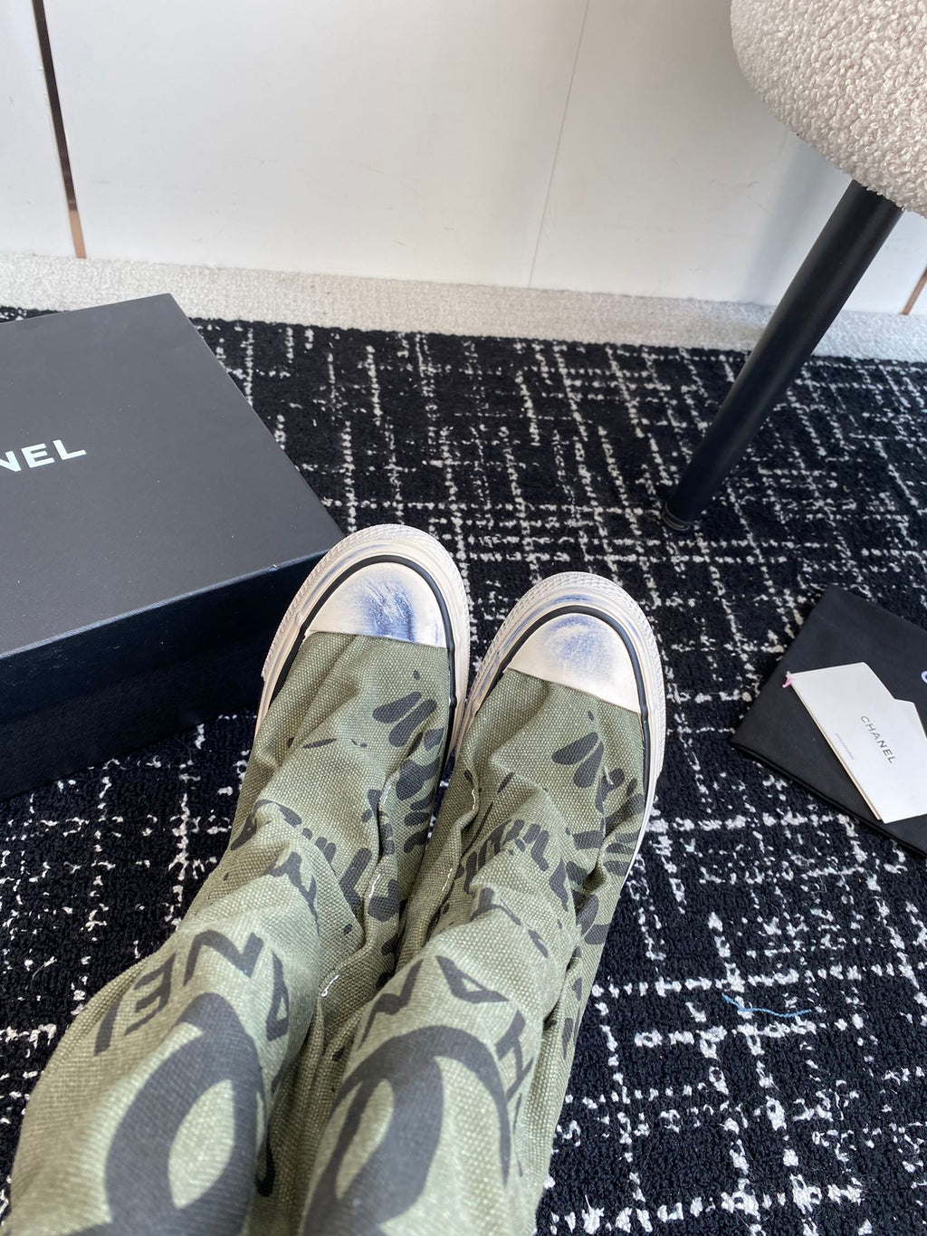 CHANEL HIGH BOOTS IN ARMY GREEN CANVAS