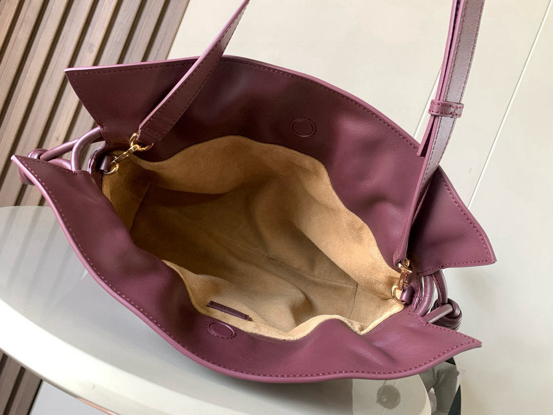 LOEWE 25S LARGE FLAMENCO CLUTCH BAG 30 IN DARK ROSEWOOD CALFSKIN