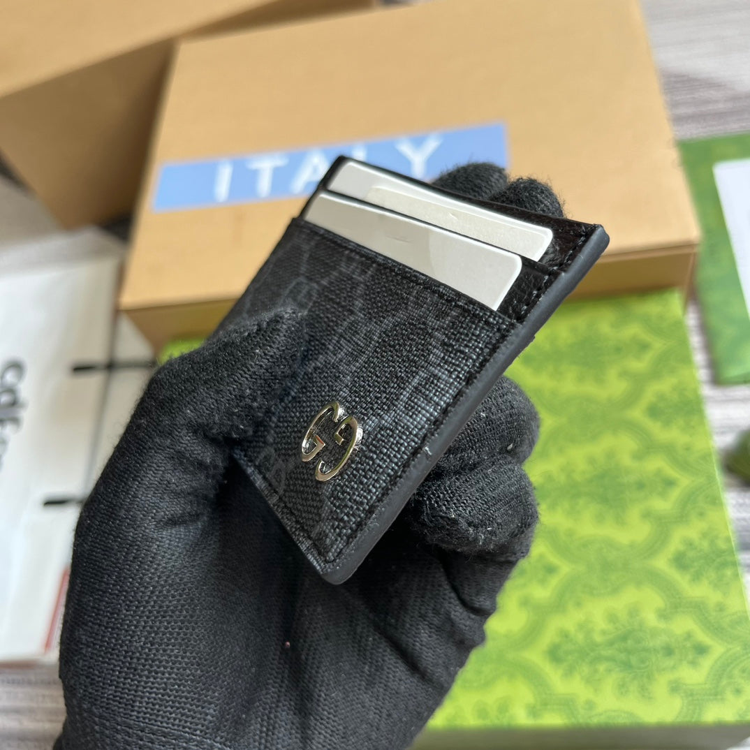 GUCCI CARD CASE 11 WITH  DETAIL BLACK CALFSKIN