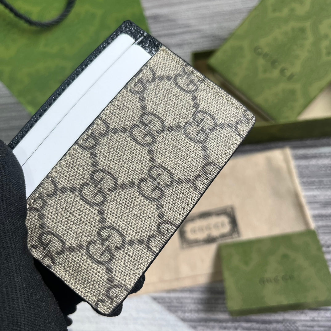 GUCCI CARD CASE 11 WITH  DETAIL IN BEIGE BROWN CALFSKIN