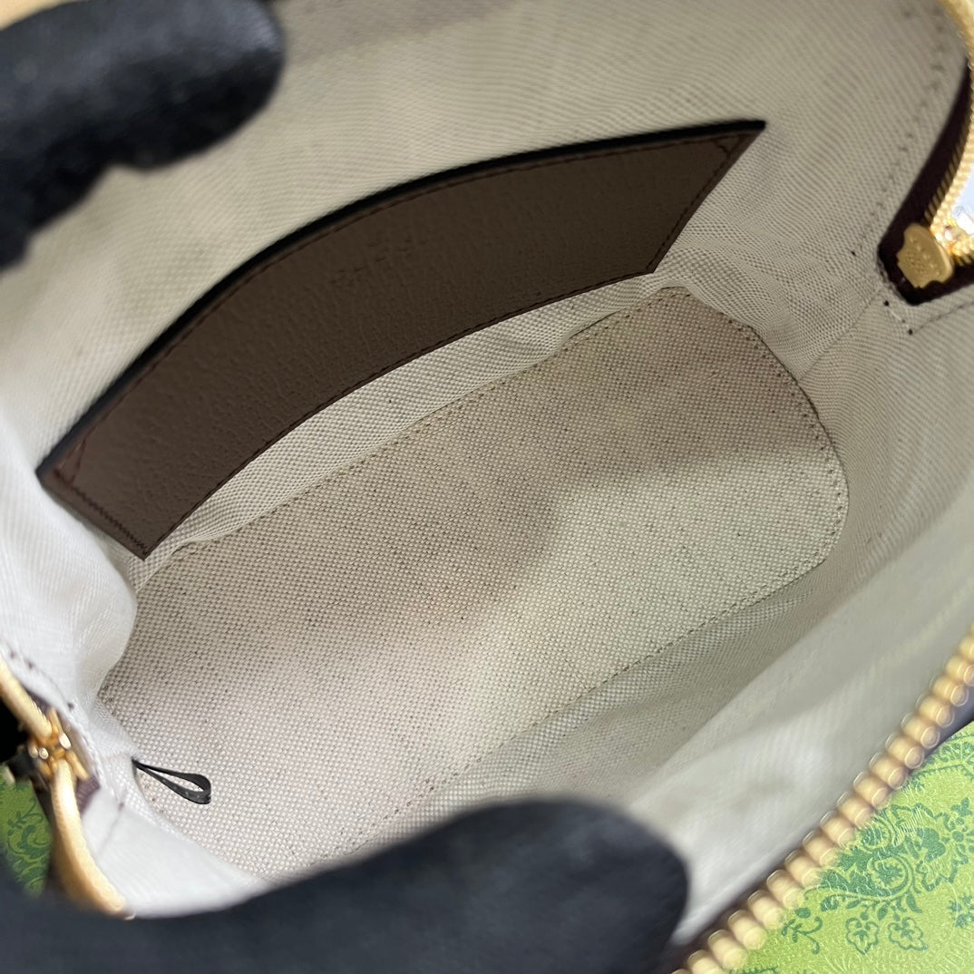 GUCCI OPHIDIA  SHOULDER BAG 20 BEIGE AND EBONY SUPREME CANVAS