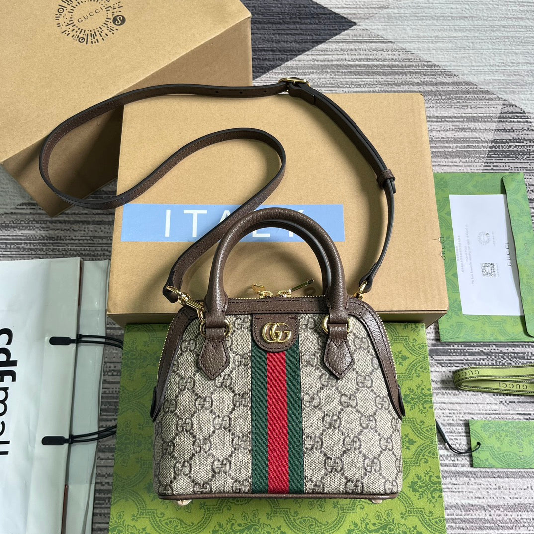 GUCCI OPHIDIA  SHOULDER BAG 20 BEIGE AND EBONY SUPREME CANVAS