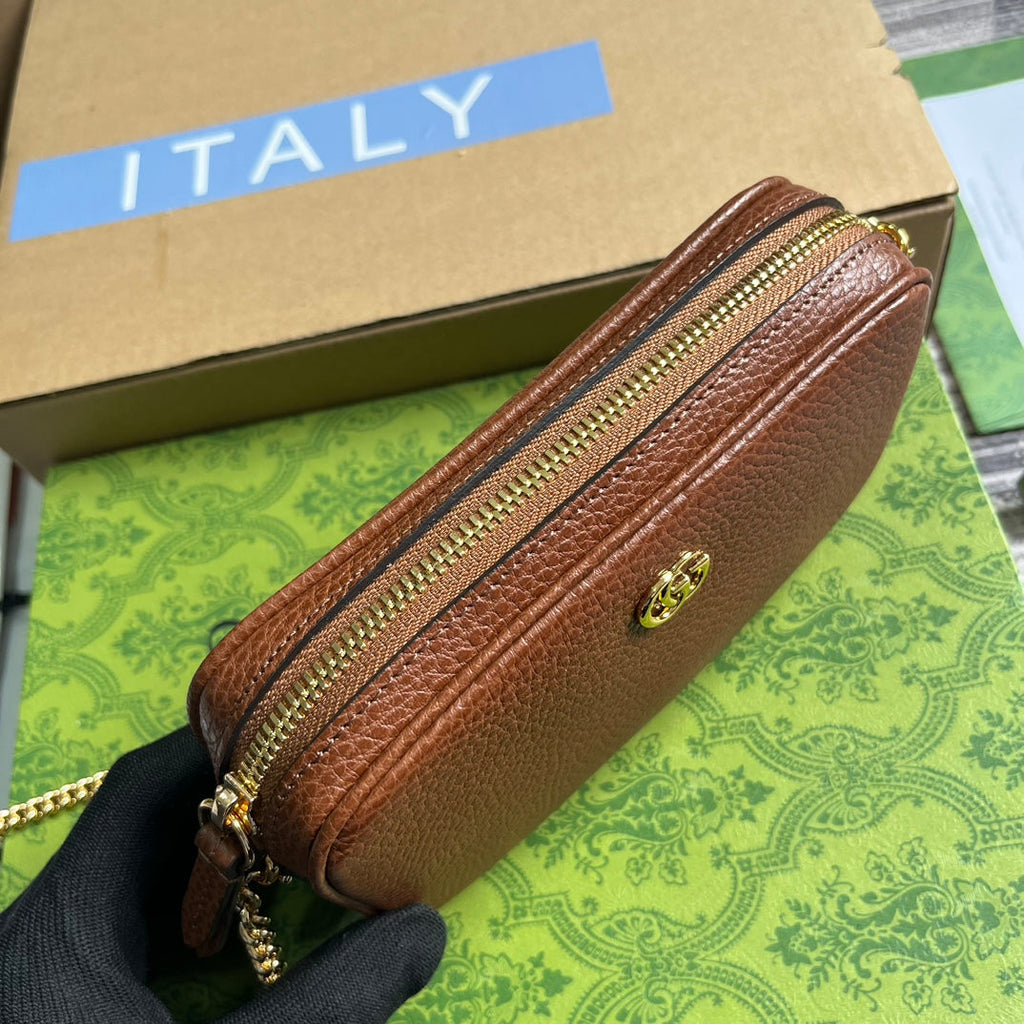 GUCCI MARMONT MINI 18 BAG IN CINNAMON BROWN CALFSKIN
