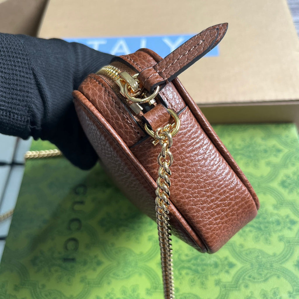GUCCI MARMONT MINI 18 BAG IN CINNAMON BROWN CALFSKIN