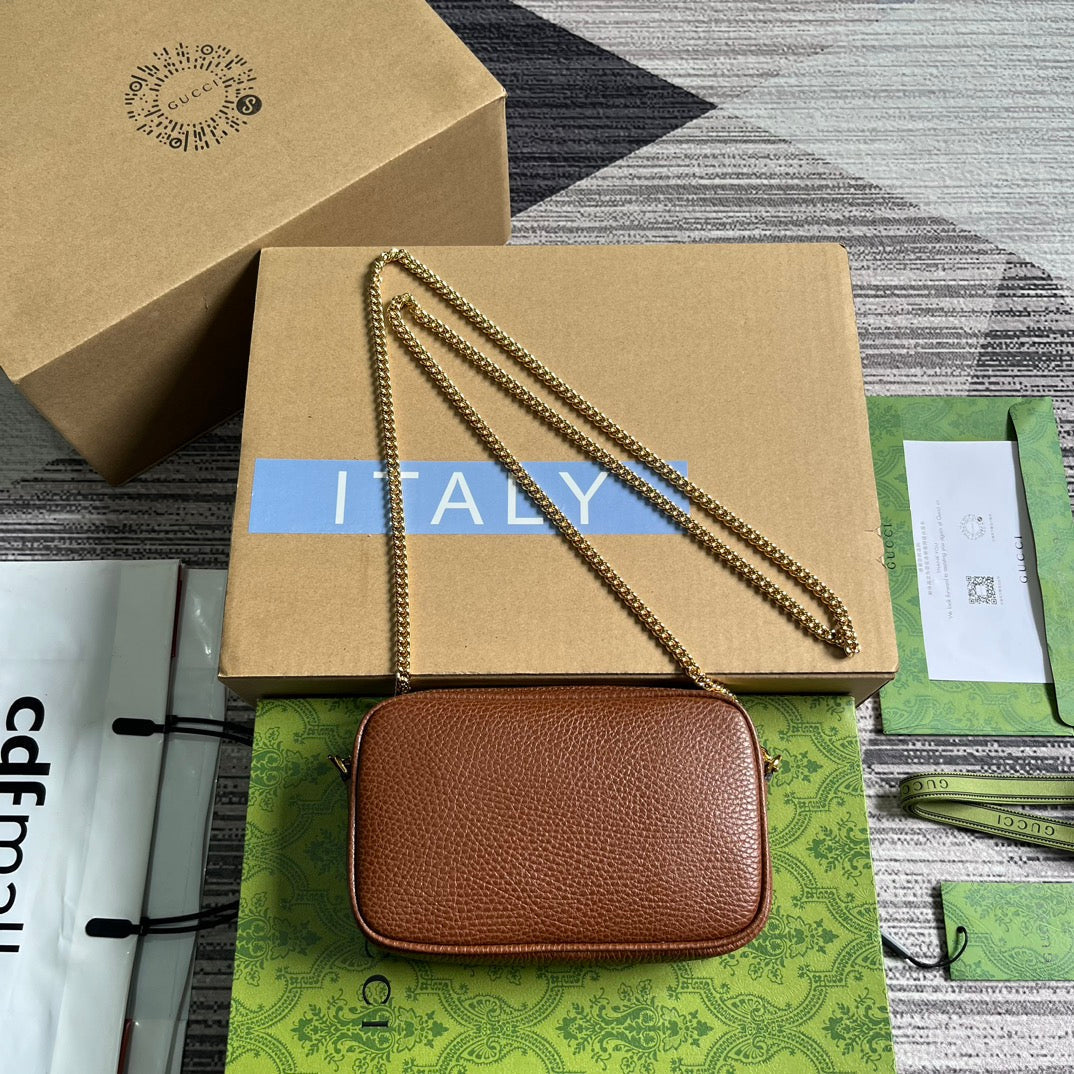 GUCCI MARMONT MINI 18 BAG IN CINNAMON BROWN CALFSKIN