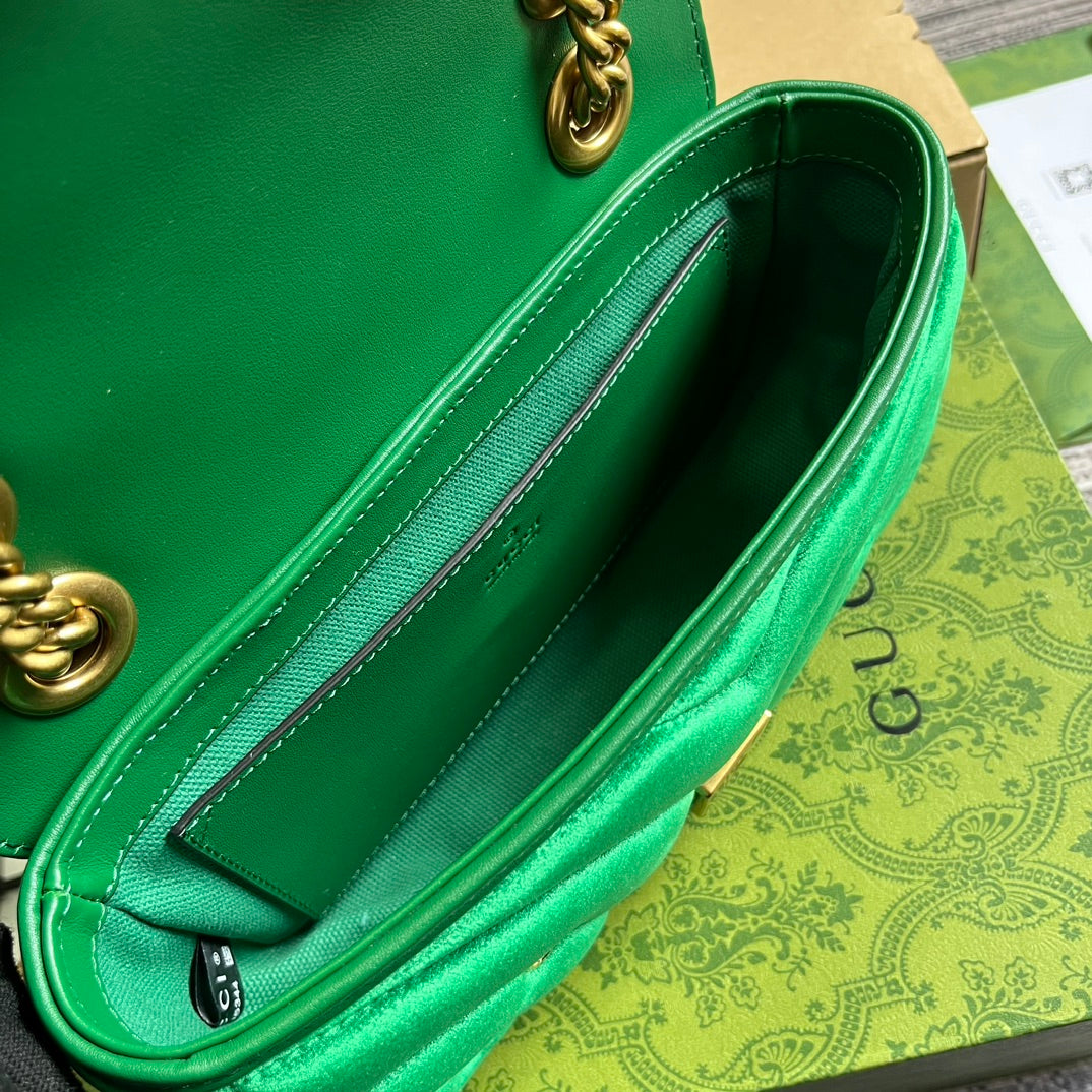 GUCCI MARMONT MINI 22 BAG IN COOL GREEN VELVET