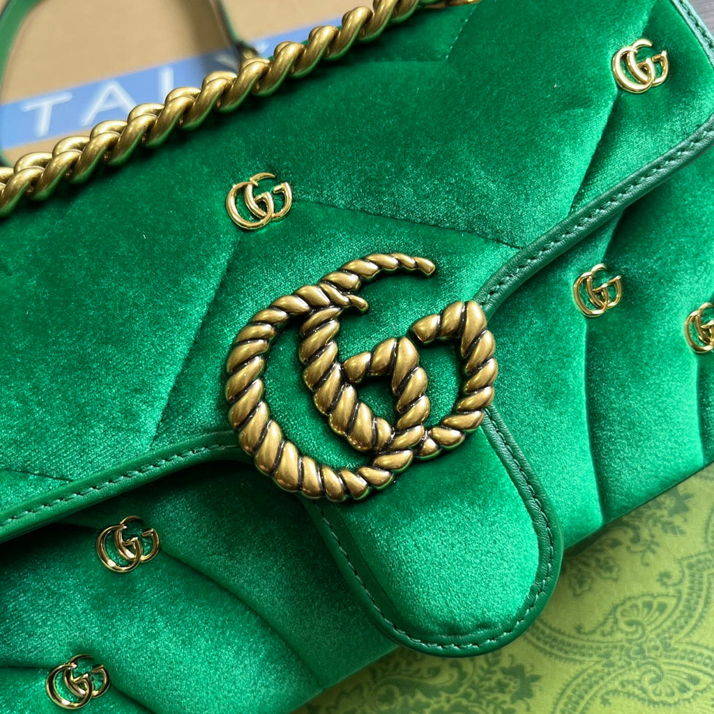 GUCCI MARMONT MINI 22 BAG IN COOL GREEN VELVET