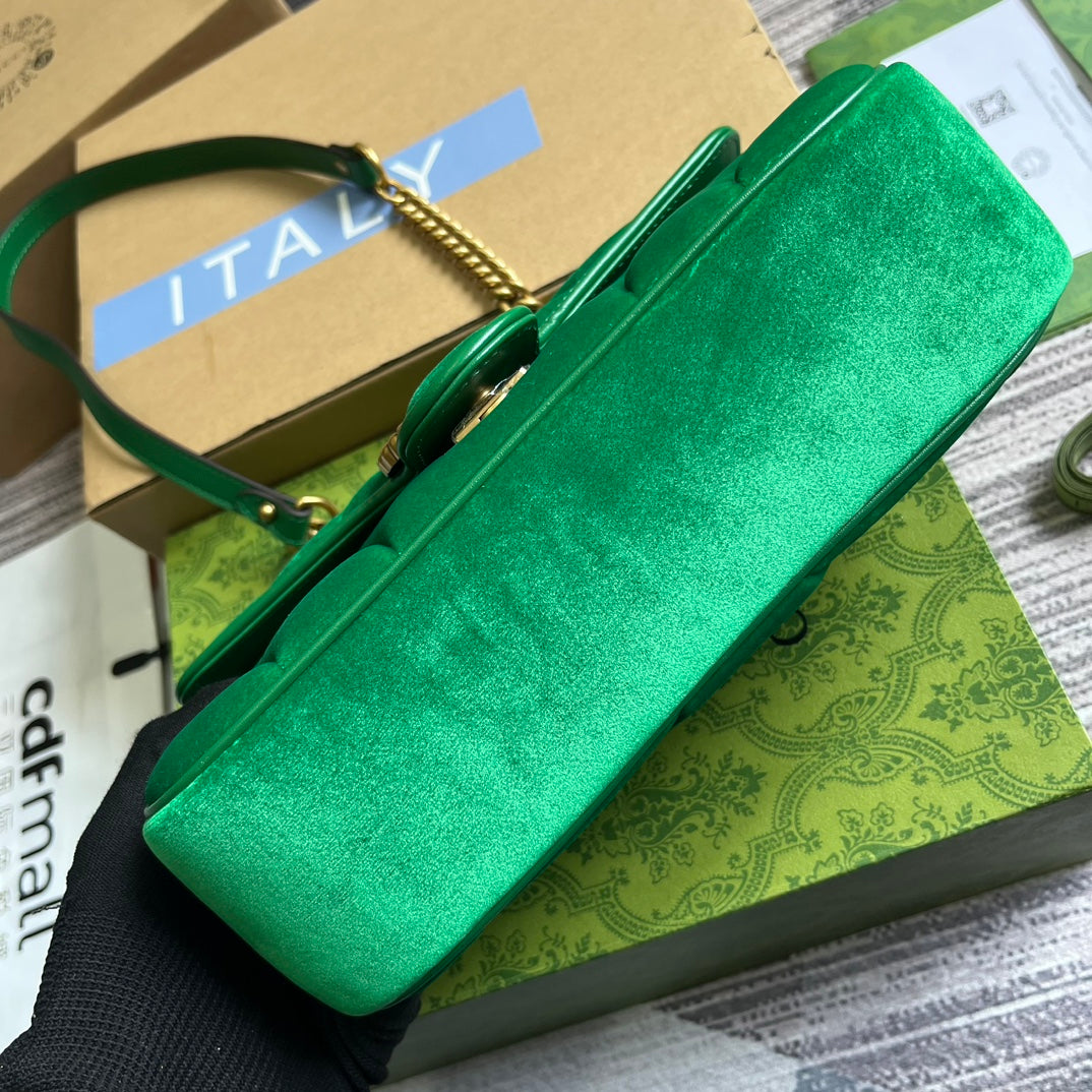 GUCCI MARMONT MEDIUM 26 BAG IN COOL GREEN VELVET