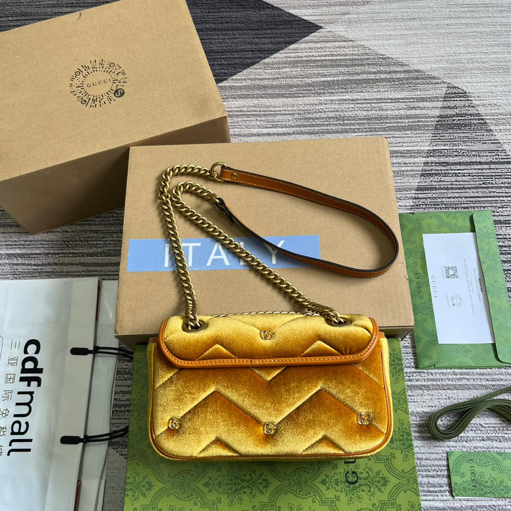 GUCCI MARMONT MINI 22 BAG IN GOLDEN VELVET