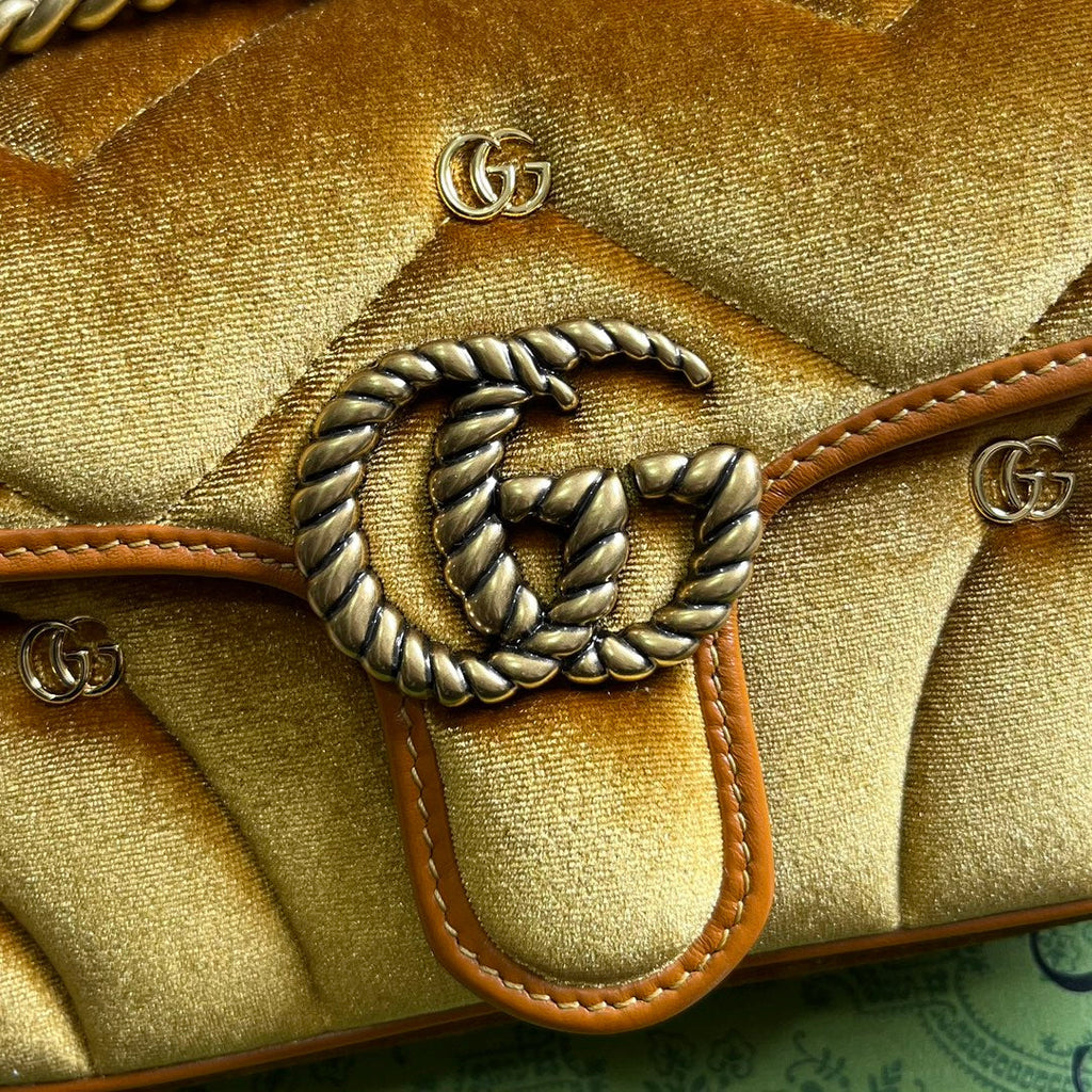GUCCI MARMONT MINI 22 BAG IN GOLDEN VELVET
