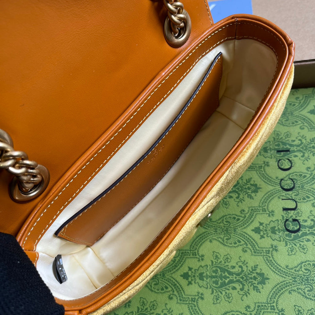 GUCCI MARMONT MINI 22 BAG IN GOLDEN VELVET
