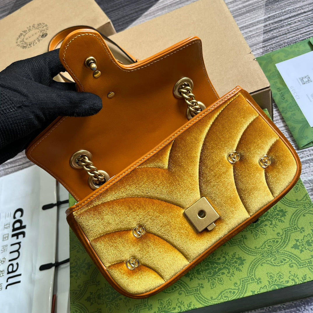 GUCCI MARMONT MINI 22 BAG IN GOLDEN VELVET