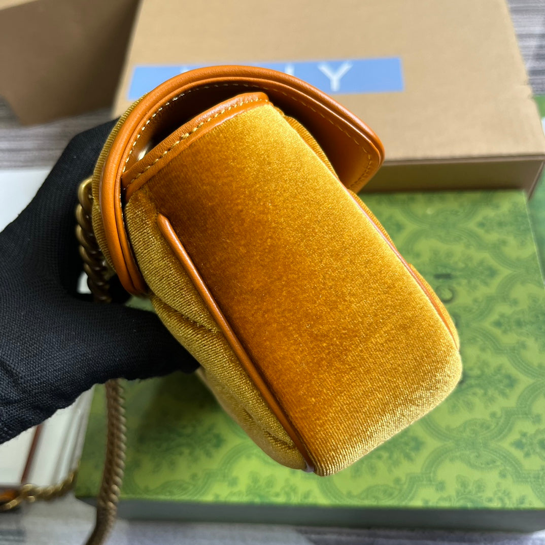 GUCCI MARMONT MINI 22 BAG IN GOLDEN VELVET