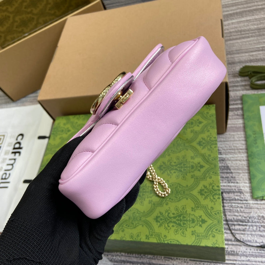 GUCCI MARMONT 16 MINI SHOULDER BAG LIGHT PINK CALFSKIN