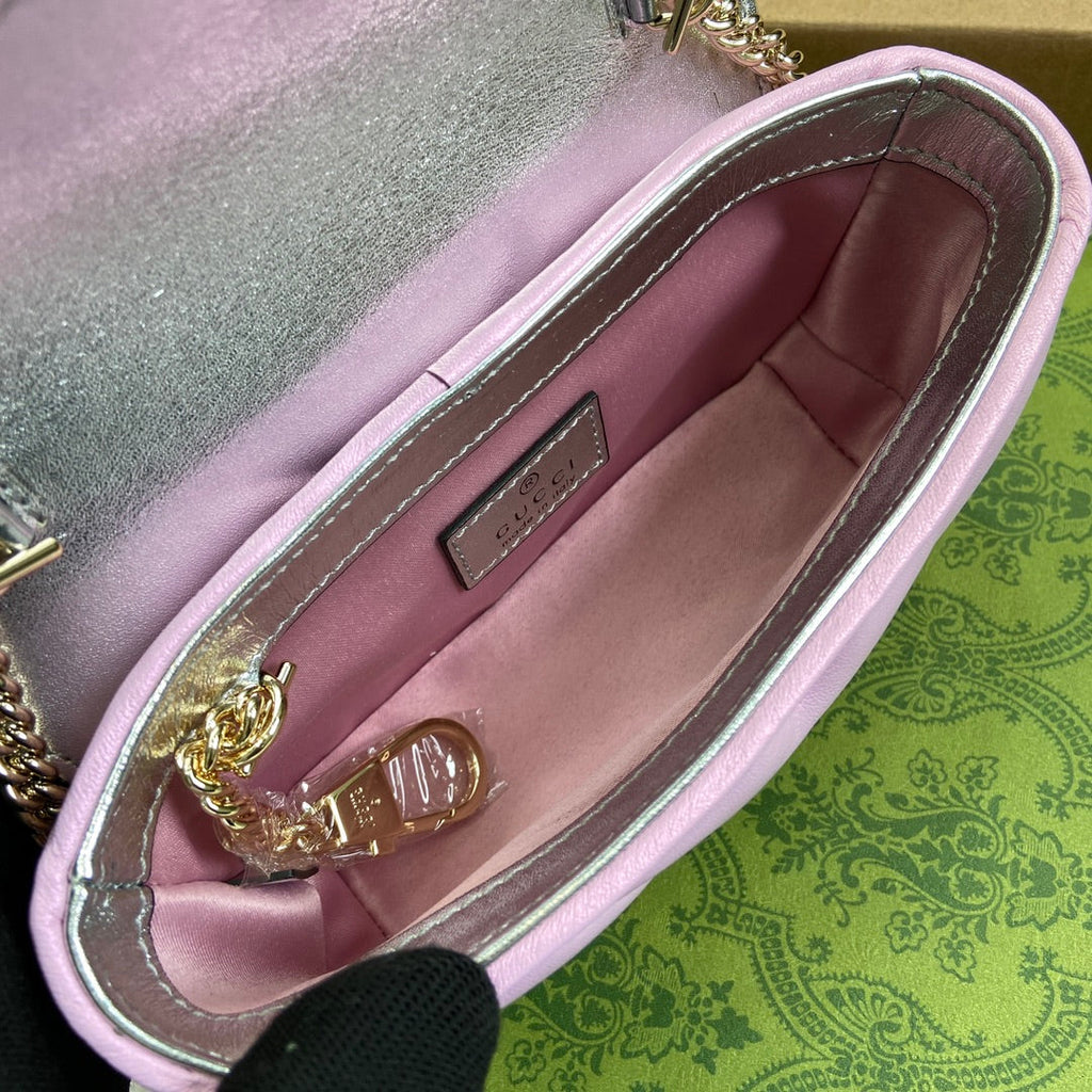 GUCCI MARMONT 16 MINI SHOULDER BAG LIGHT PINK CALFSKIN