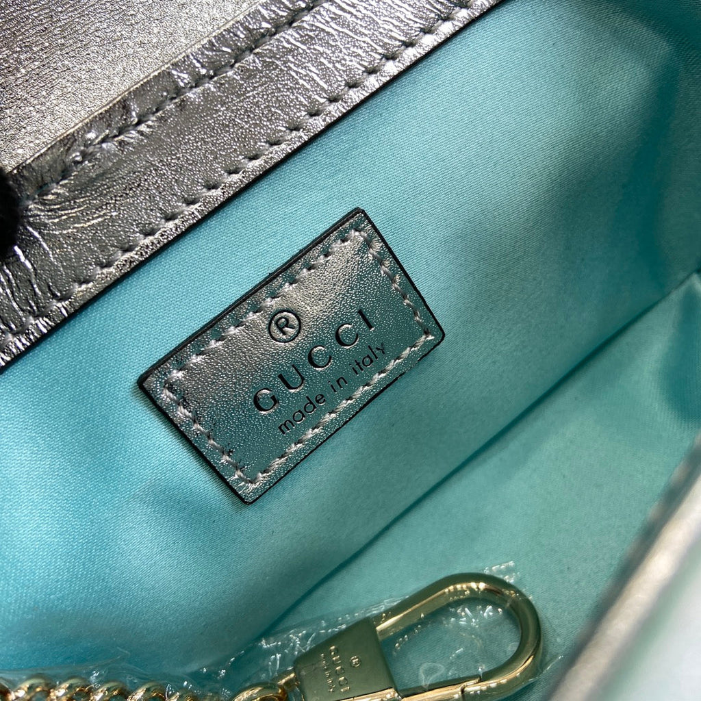 GUCCI MARMONT 16 MINI SHOULDER BAG BLUE IRIDESCENT CALFSKIN
