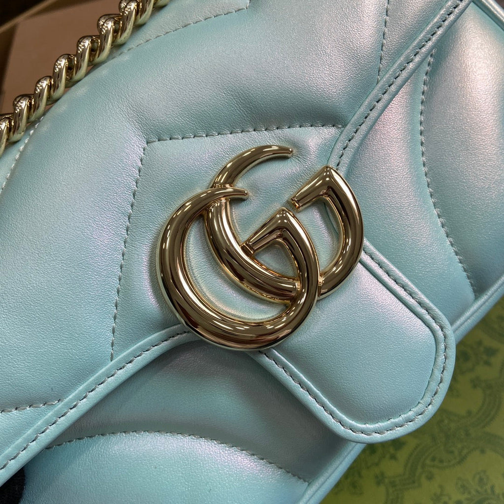 GUCCI MARMONT 23 SMALL SHOULDER BAG BLUE IRIDESCENT CALFSKIN