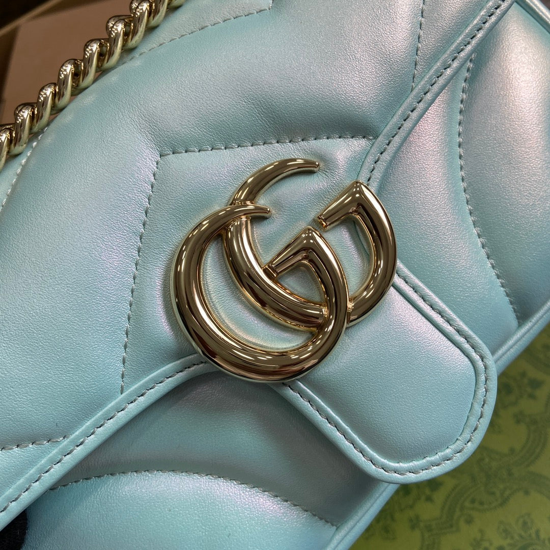 GUCCI MARMONT 23 SMALL SHOULDER BAG BLUE IRIDESCENT CALFSKIN