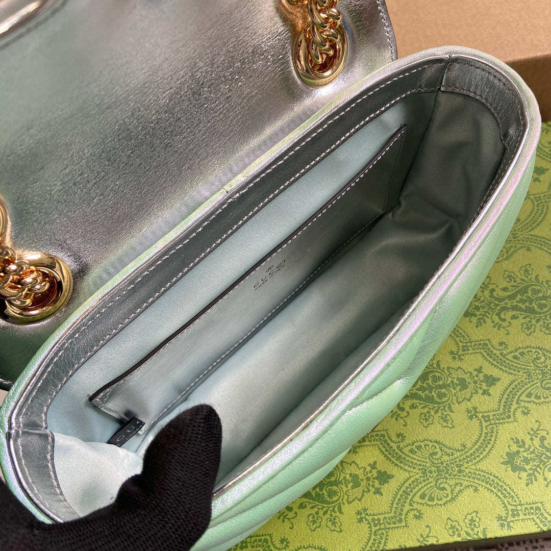 GUCCI MARMONT 23 SMALL SHOULDER BAG GREEN IRIDESCENT CALFSKIN
