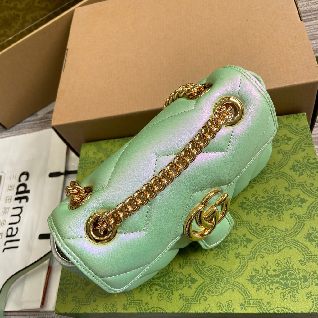 GUCCI MARMONT 23 SMALL SHOULDER BAG GREEN IRIDESCENT CALFSKIN