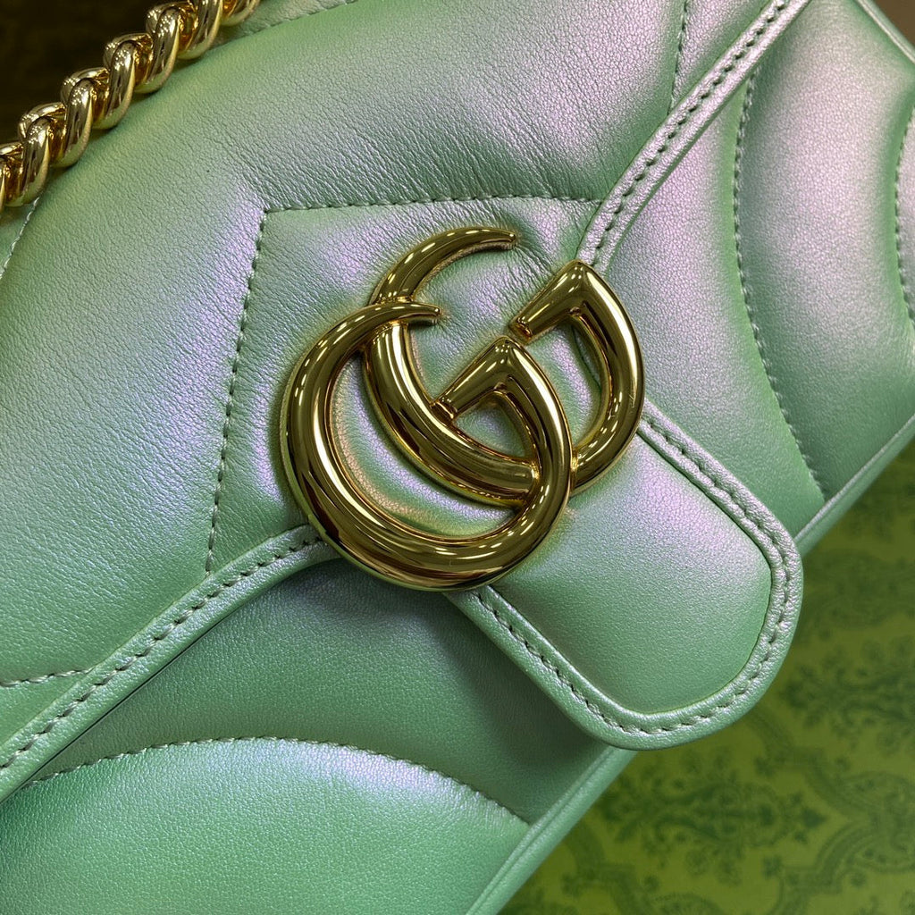 GUCCI MARMONT 23 SMALL SHOULDER BAG GREEN IRIDESCENT CALFSKIN