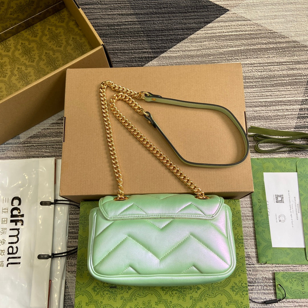 GUCCI MARMONT 23 SMALL SHOULDER BAG GREEN IRIDESCENT CALFSKIN