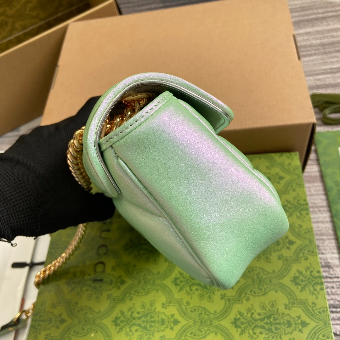 GUCCI MARMONT 23 SMALL SHOULDER BAG GREEN IRIDESCENT CALFSKIN
