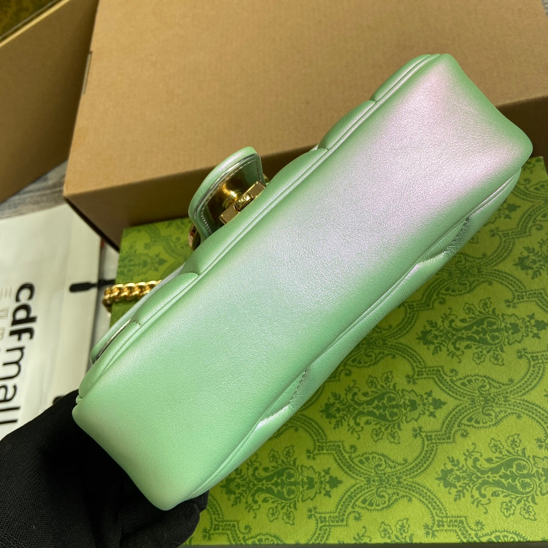 GUCCI MARMONT 23 SMALL SHOULDER BAG GREEN IRIDESCENT CALFSKIN