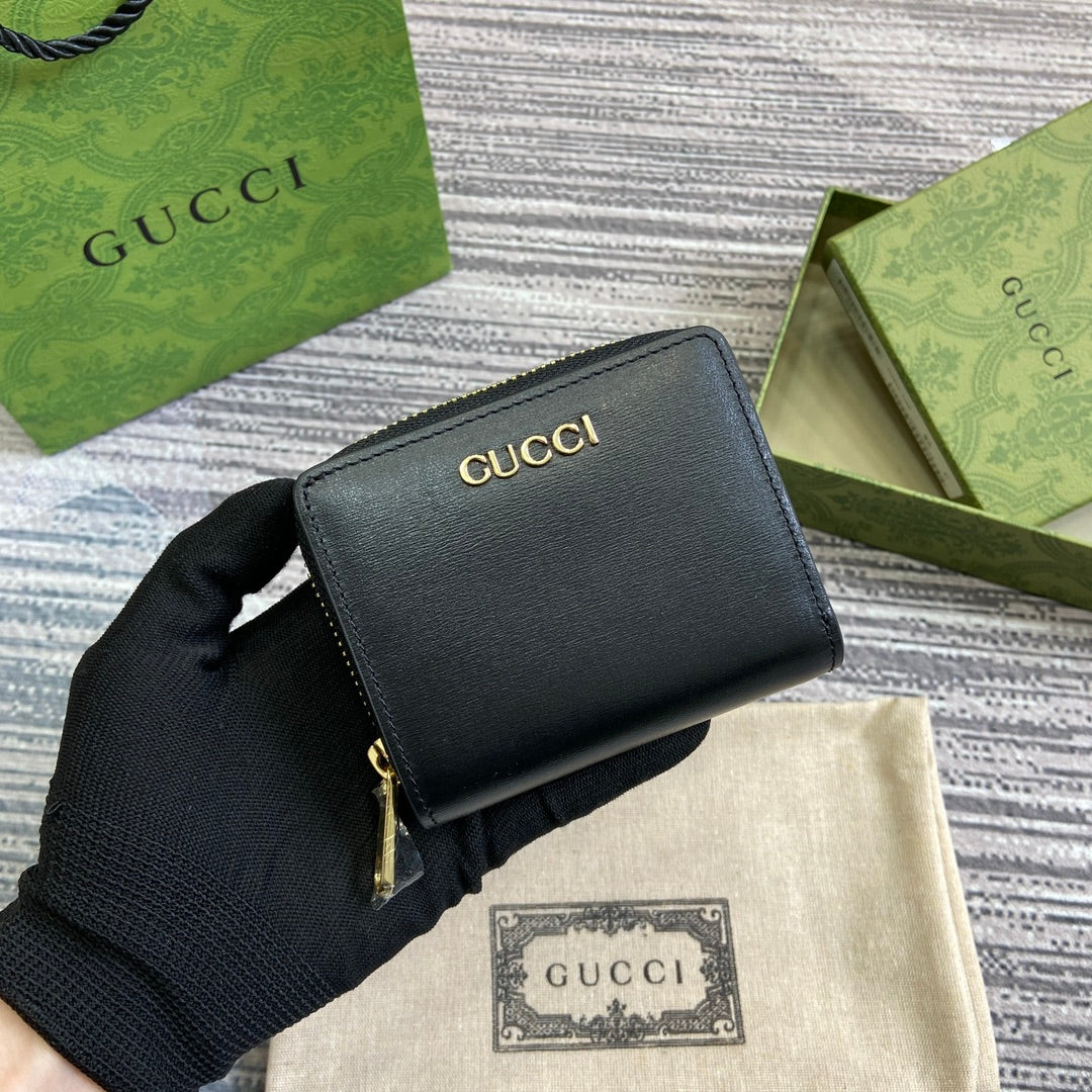 GUCCI MINI WALLET 11 IN BLACK CALFSKIN GOLD HARDWARE