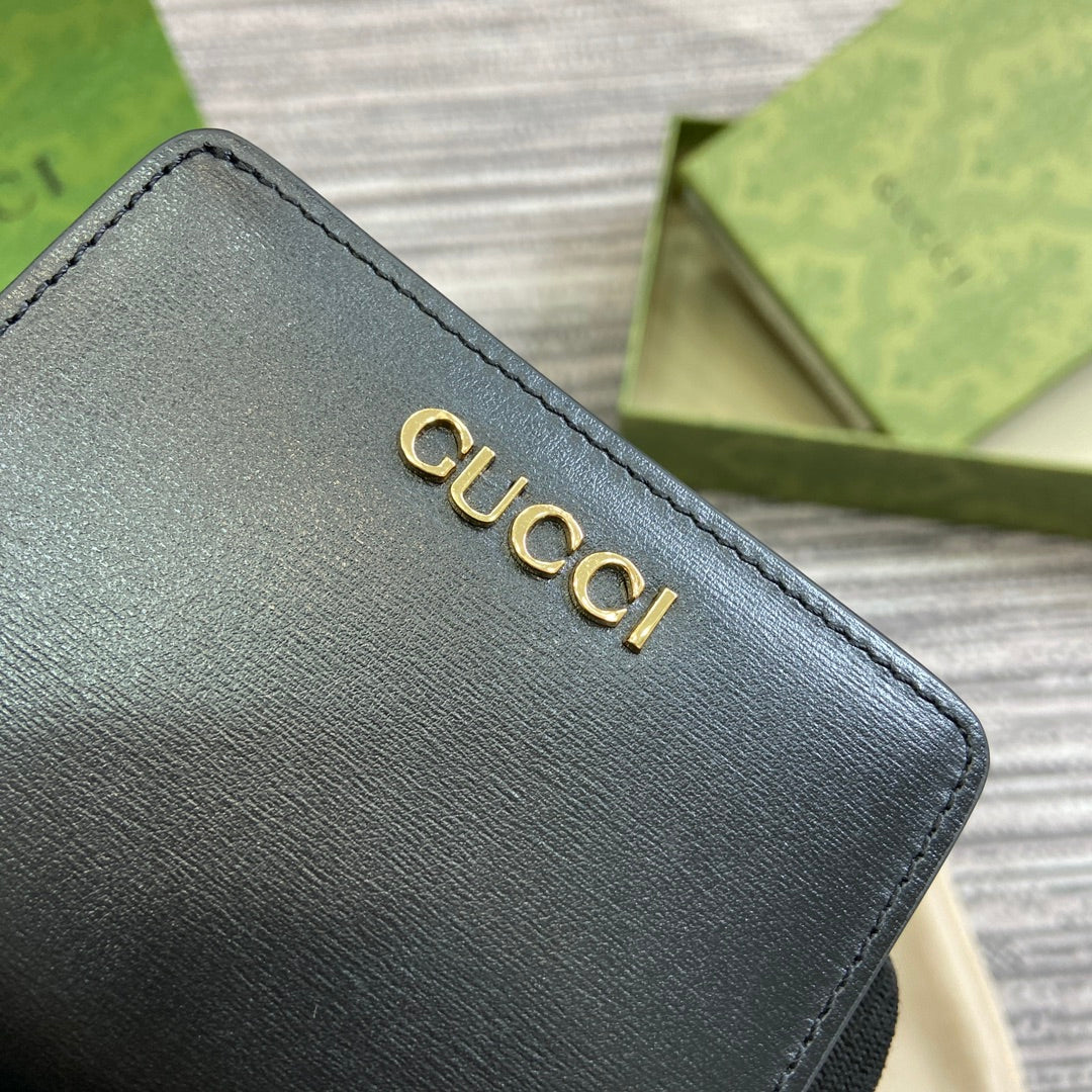 GUCCI MINI WALLET 11 IN BLACK CALFSKIN GOLD HARDWARE