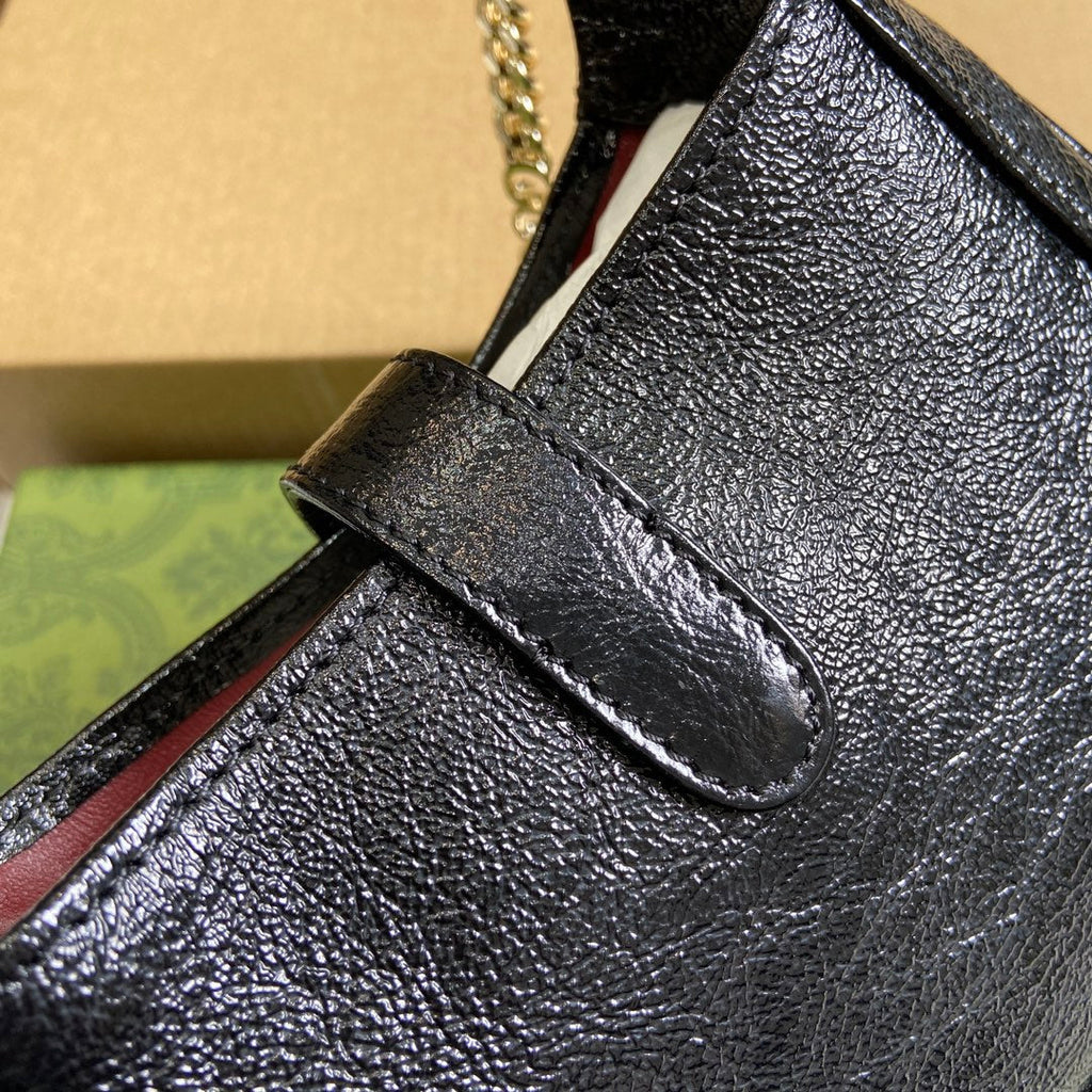 GUCCI JACKIE NOTTE MINI BAG 19 IN BLACK CRACKED LACQUER CALFSKIN GOLD HARDWARE
