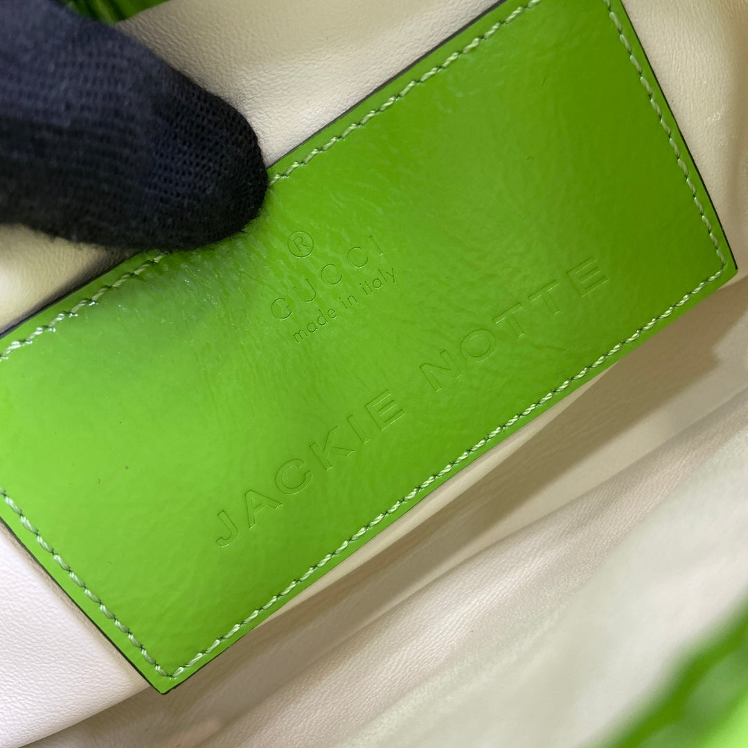 GUCCI JACKIE NOTTE MINI BAG 19 IN LIME GREEN CRACKED LACQUER CALFSKIN GOLD HARDWARE