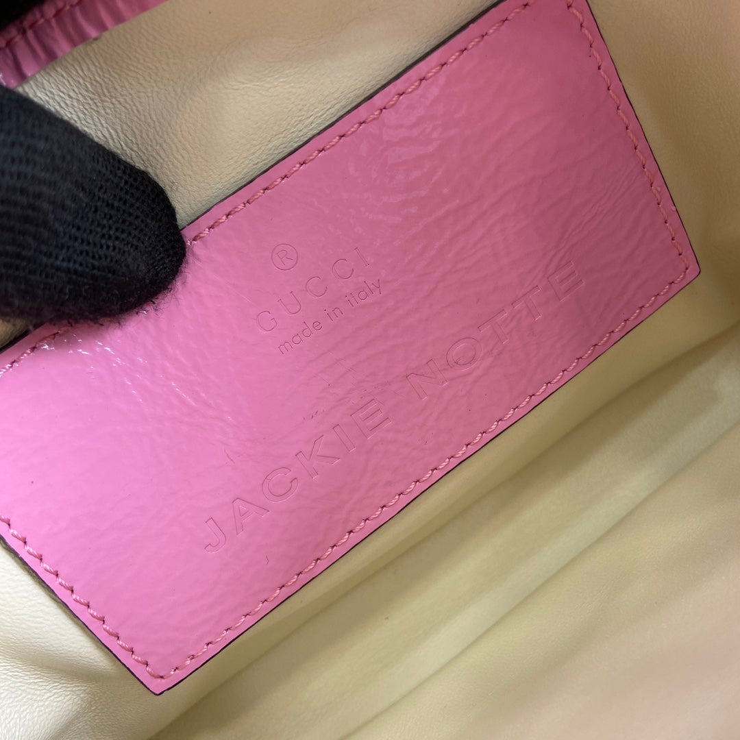 GUCCI JACKIE NOTTE MINI BAG 19 IN PINK CRACKED LACQUER CALFSKIN GOLD HARDWARE
