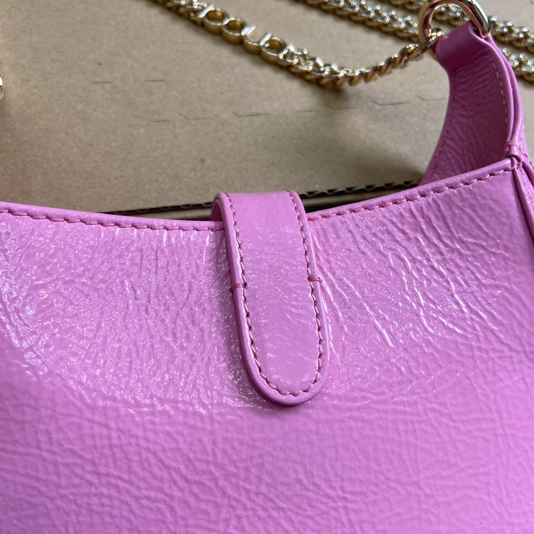 GUCCI JACKIE NOTTE MINI BAG 19 IN PINK CRACKED LACQUER CALFSKIN GOLD HARDWARE