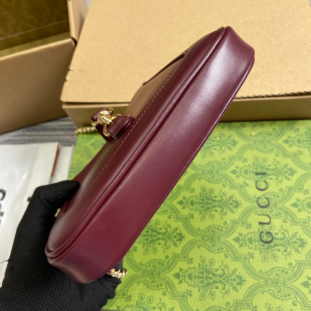 GUCCI JACKIE NOTTE MINI BAG 19 IN BURGUNDY RED CALFSKIN GOLD HARDWARE