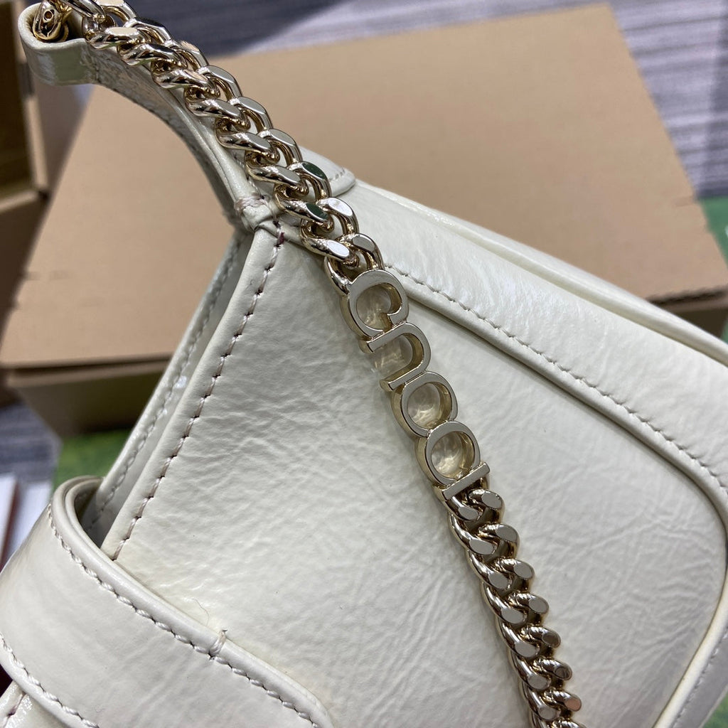 GUCCI JACKIE NOTTE MINI BAG 19 IN WHITE CRACKED LACQUER CALFSKIN GOLD HARDWARE
