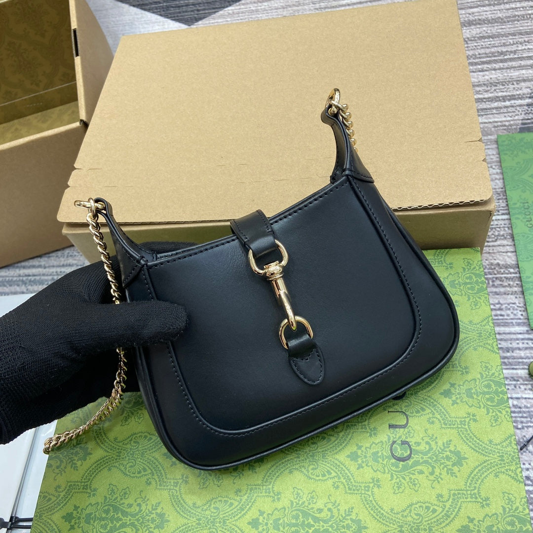 GUCCI JACKIE NOTTE MINI BAG 19 IN BLACK CALFSKIN GOLD HARDWARE
